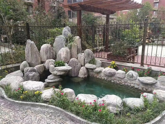 宁阳济南别墅庭院假山鱼池